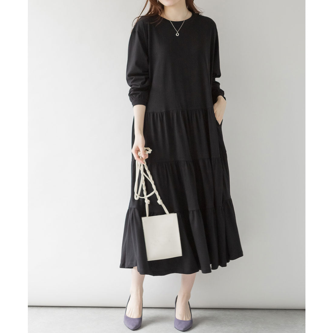 アットワン atONE ロングティアードカットワンピース,ブラック