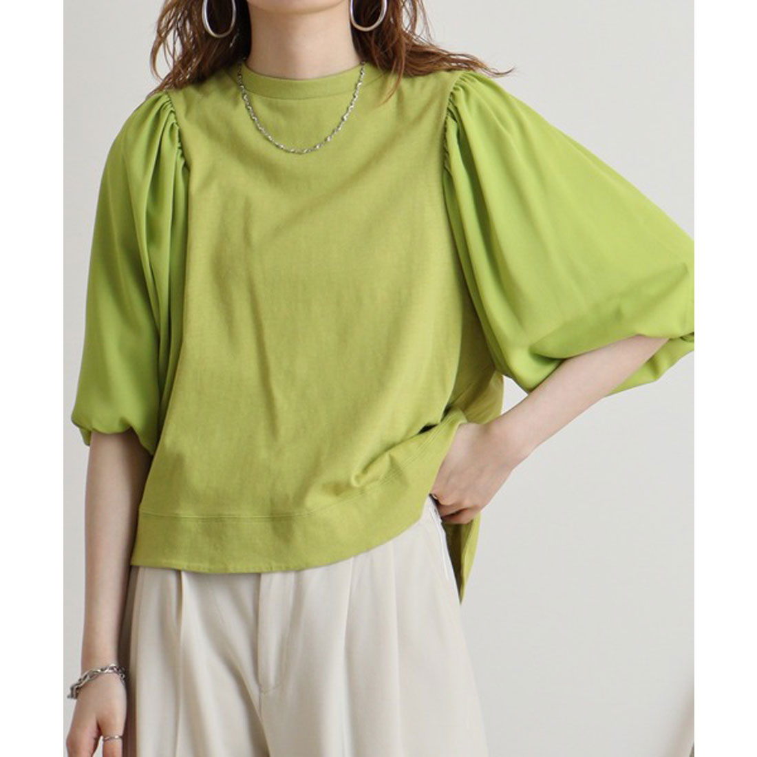 アットワン atONE 袖口ボリューム布帛切替プルオーバー （LIGHT GREEN） LIGHT GREEN