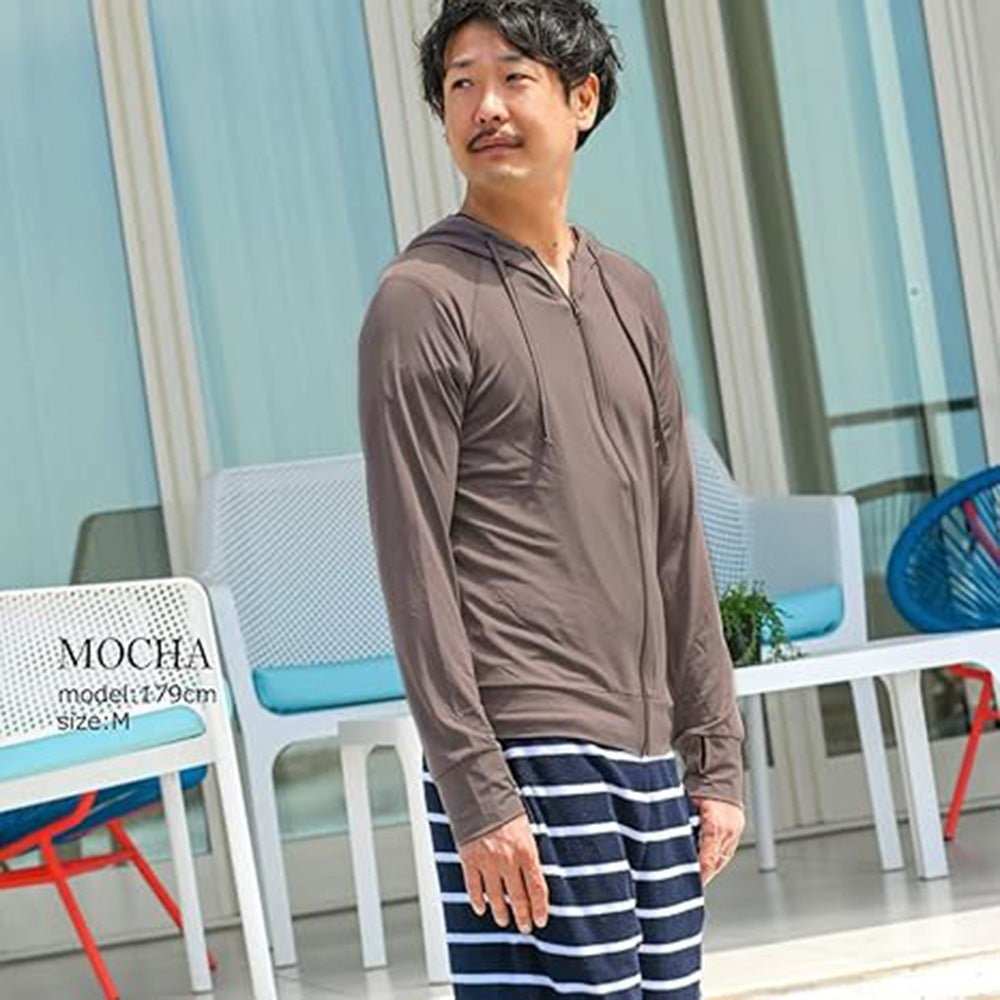 アウニイ auni 接触冷感 Q-MAX メンズ ラッシュガード 軽量 速乾 UPF50+ UVカット 長袖 指穴付き M～3L 8213 （モカ） モカ