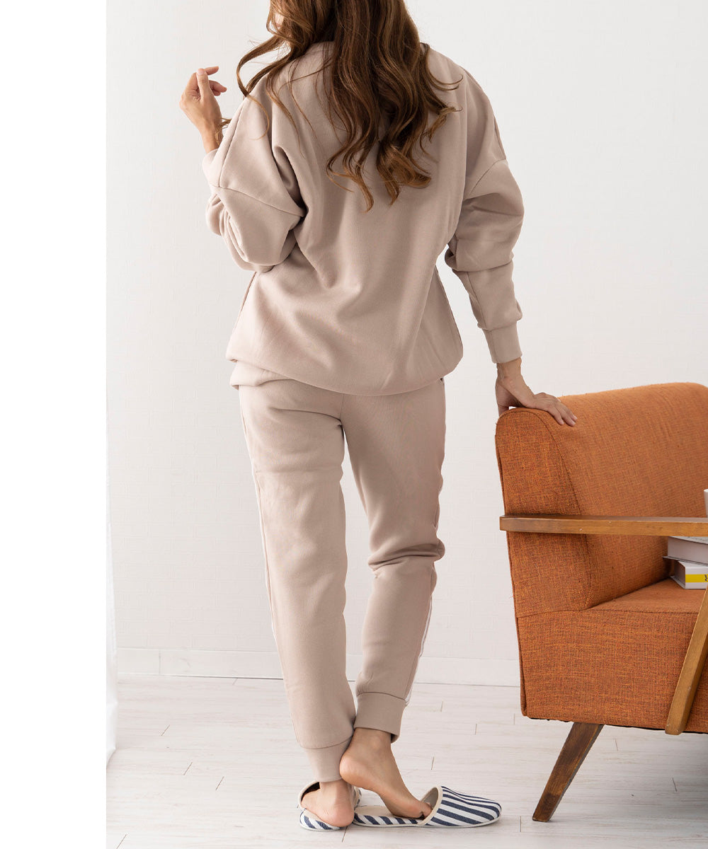 Auni Auni Fleece-Lined Loungewear Set Top and Bottom Sweat Casual Home Wear Jersey for Women 8303