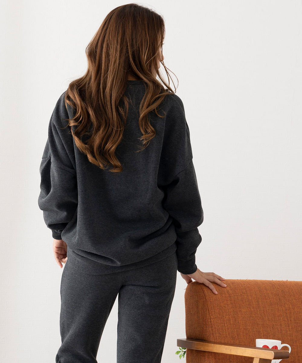 Auni Auni Fleece-Lined Loungewear Set Top and Bottom Sweat Casual Home Wear Jersey for Women 8303
