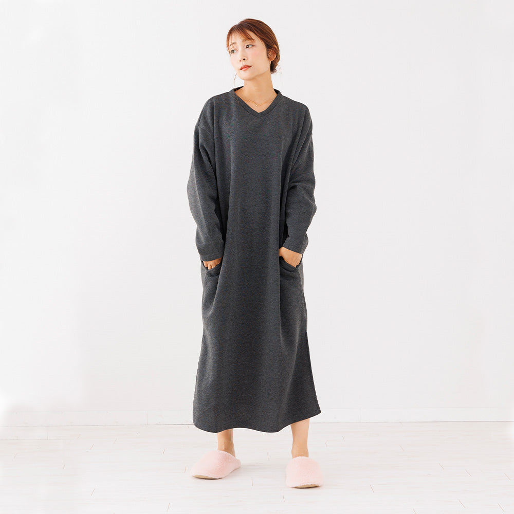 Auni Women's One-Piece V-Neck Autumn Winter Fleece Lined Classic Casual Loungewear Pajamas Home Wear 8314