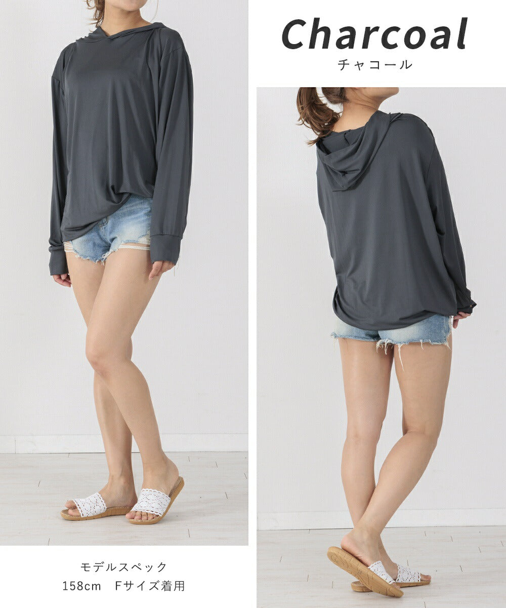 アウニイ auni ラッシュガード レディース 水着 体型カバー 接触冷感 Q UPF50+ 98% uvカット 夏 パーカー 軽量 日焼け止め 暑さ対策グッズ らっしゅがーど ママ水着 長袖  8234 （チャコール） チャコール