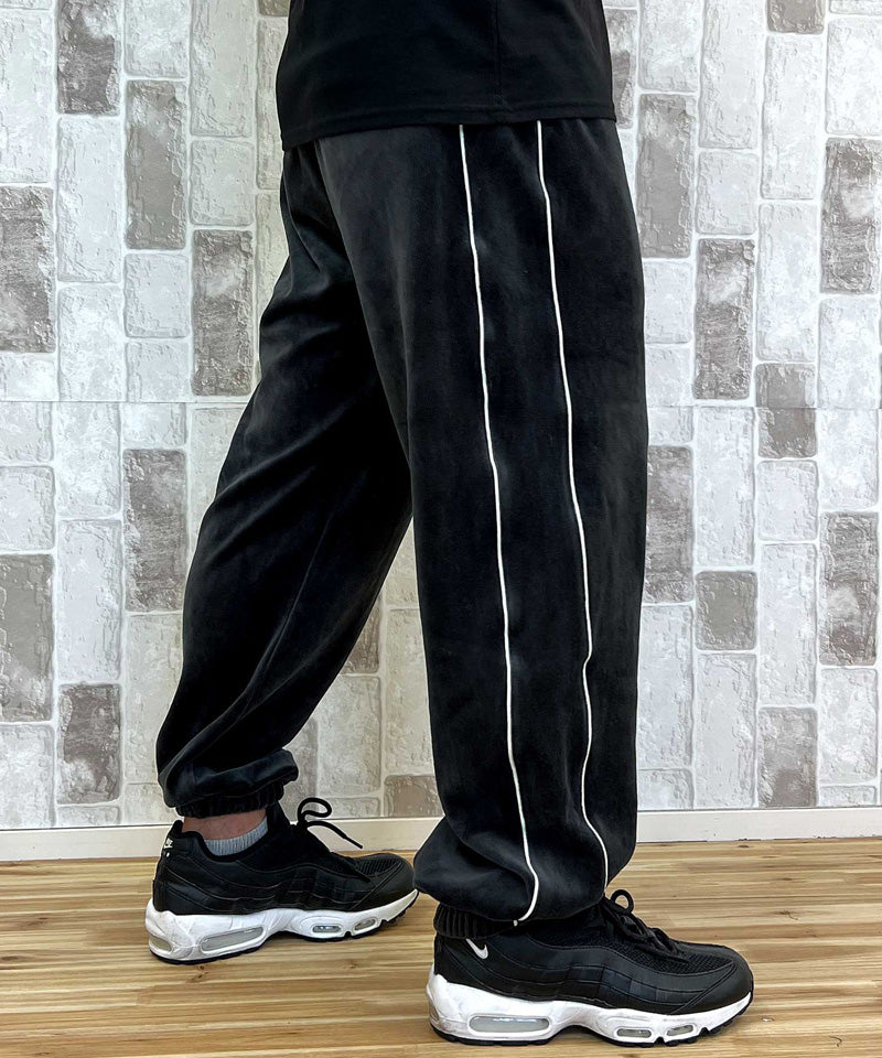 アヴィレックス AVIREX アヴィレックス VELOUR PANTS 'A.C.D' ベロア パンツ ジャージ サイドライン 刺繍 ロングパンツ イージーパンツ メンズ （ブラック） ブラック