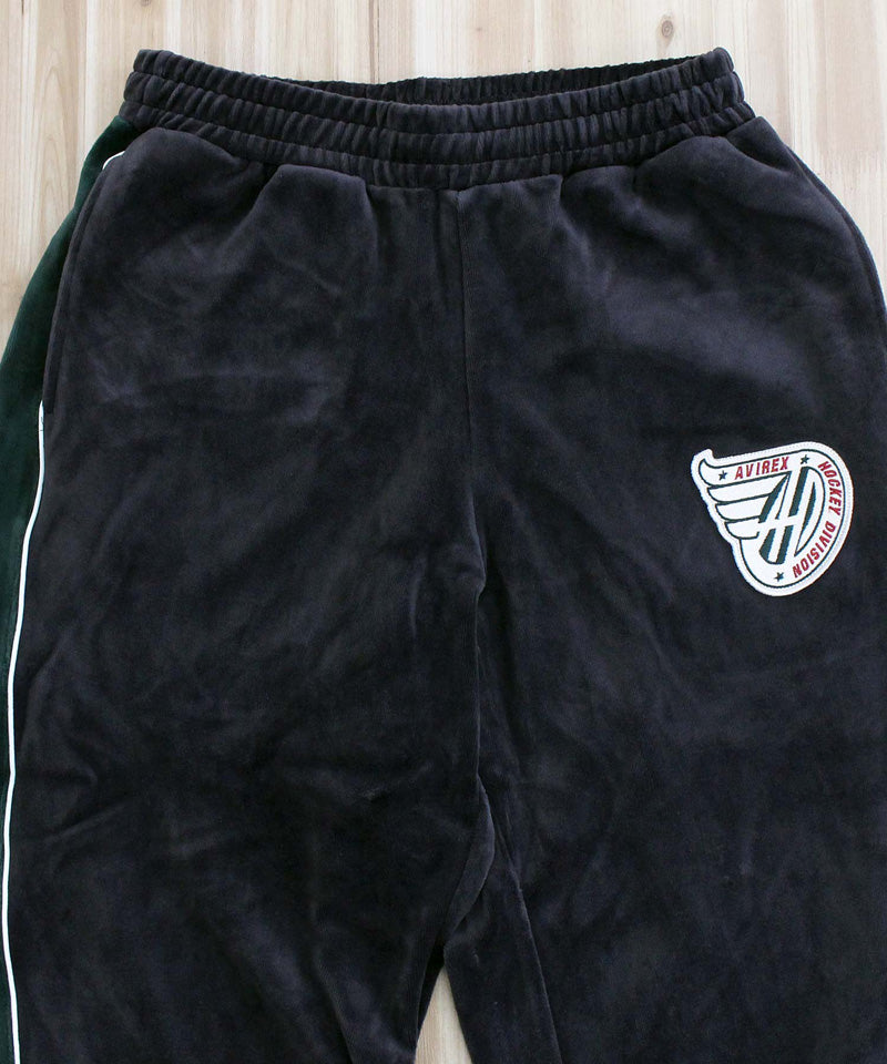 アヴィレックス AVIREX アヴィレックス VELOUR PANTS 'A.C.D' ベロア パンツ ジャージ サイドライン 刺繍 ロングパンツ イージーパンツ メンズ （ブラック） ブラック