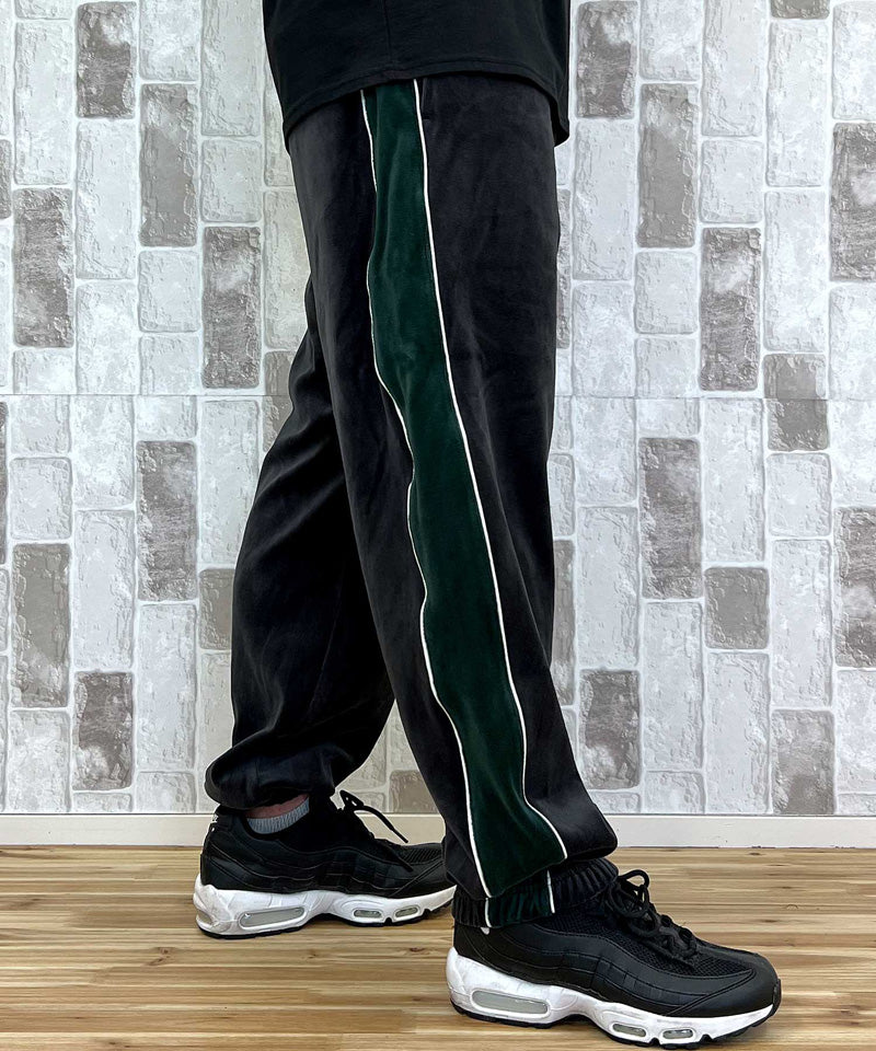 アヴィレックス AVIREX アヴィレックス VELOUR PANTS 'A.C.D' ベロア パンツ ジャージ サイドライン 刺繍 ロングパンツ イージーパンツ メンズ （ブラック） ブラック