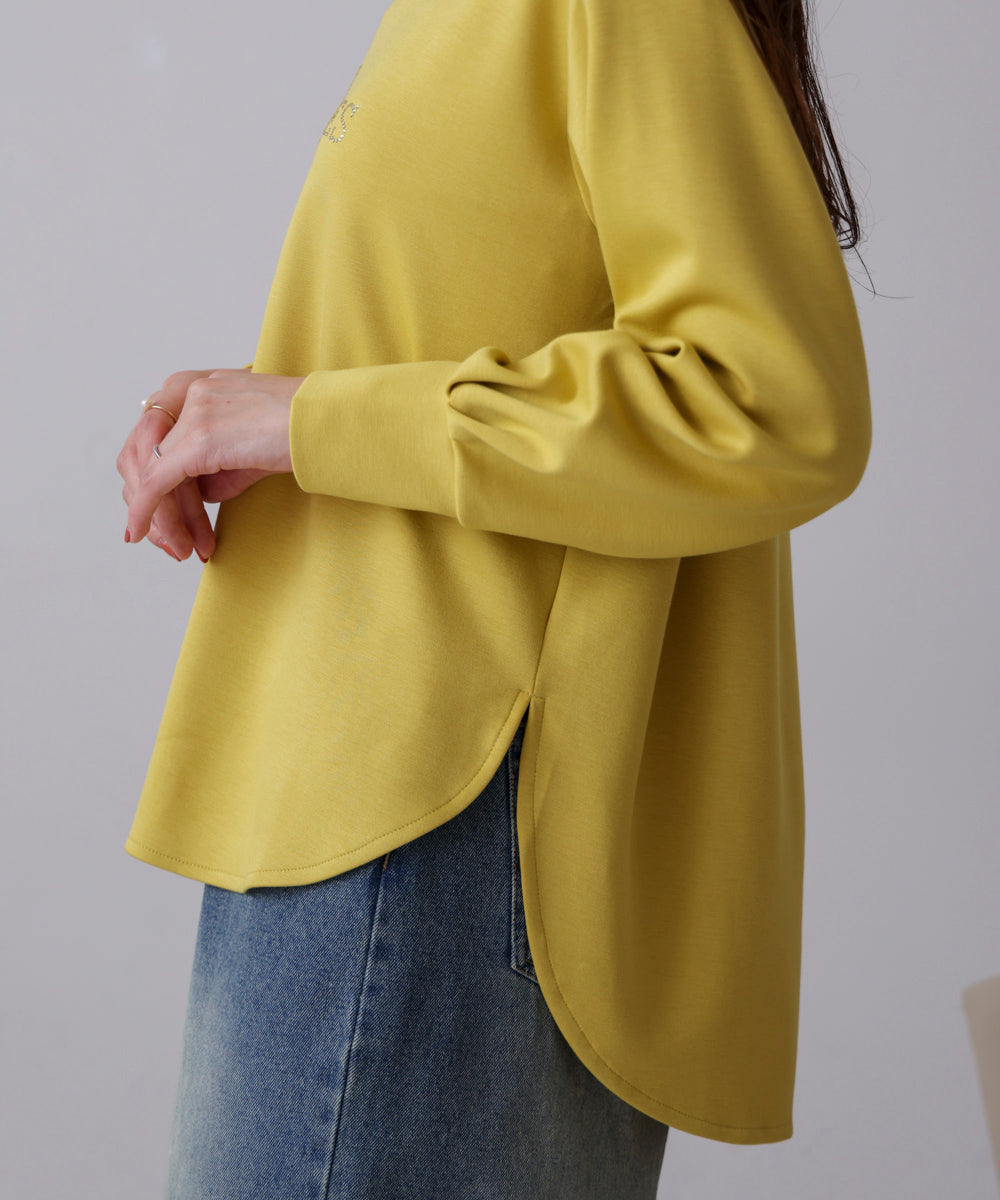 ブージュルード Bou Jeloud パウンドストレッチビジューロゴプルオーバー,YELLOW