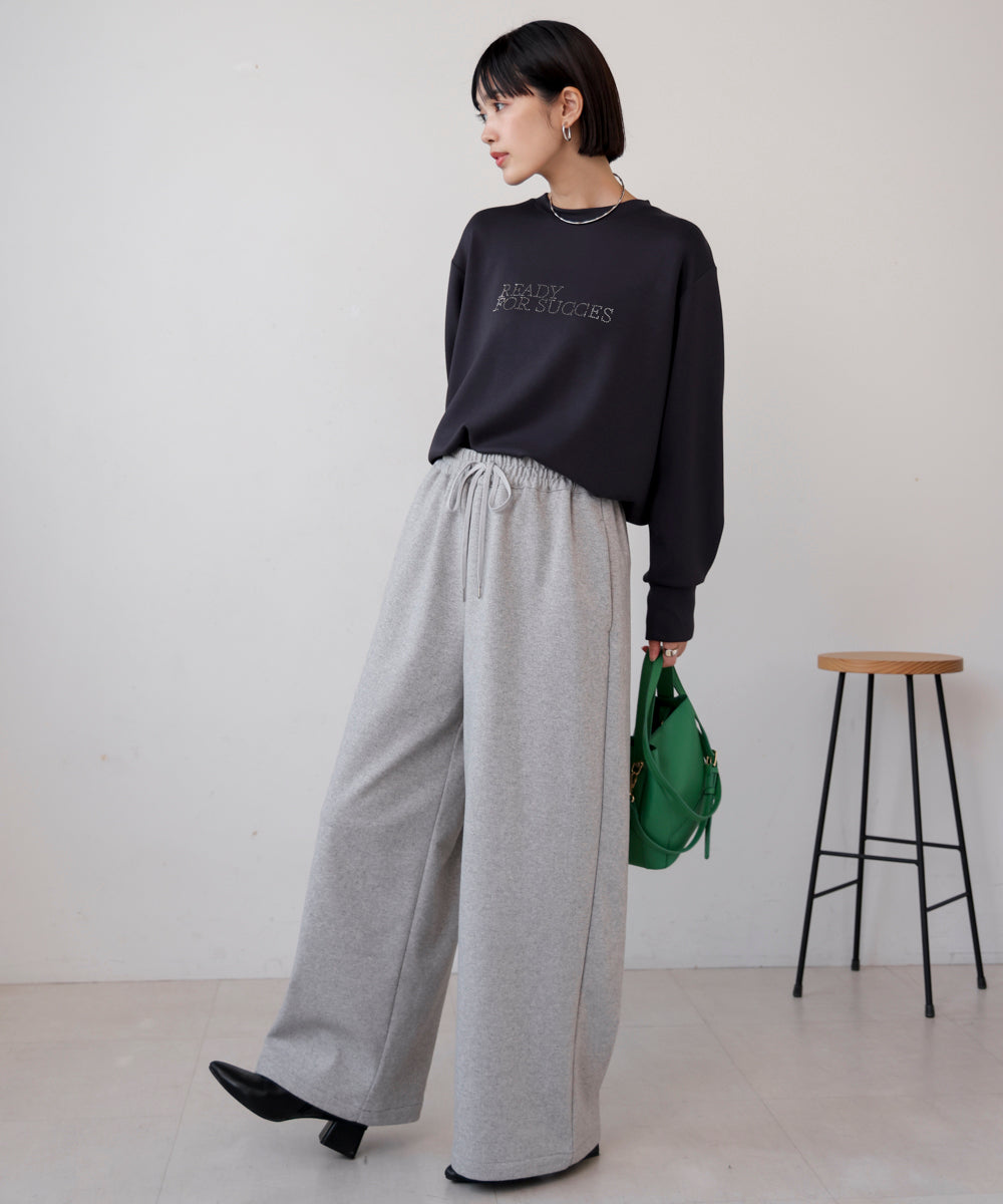 ブージュルード Bou Jeloud パウンドストレッチビジューロゴプルオーバー,BLACK
