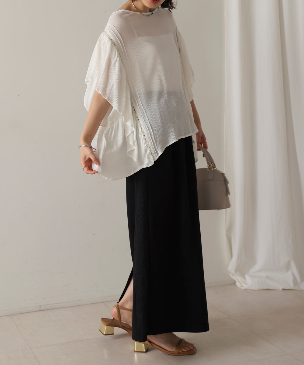 ブージュルード Bou Jeloud レーヨンクレープフレアスリーブブラウス （OFFWHITE） OFFWHITE