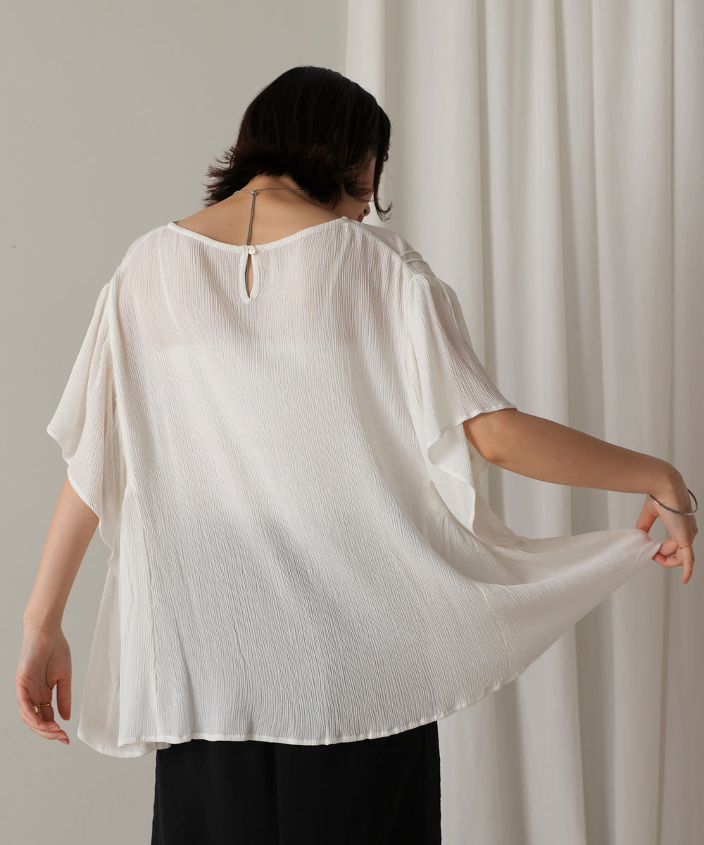 ブージュルード Bou Jeloud レーヨンクレープフレアスリーブブラウス （OFFWHITE） OFFWHITE