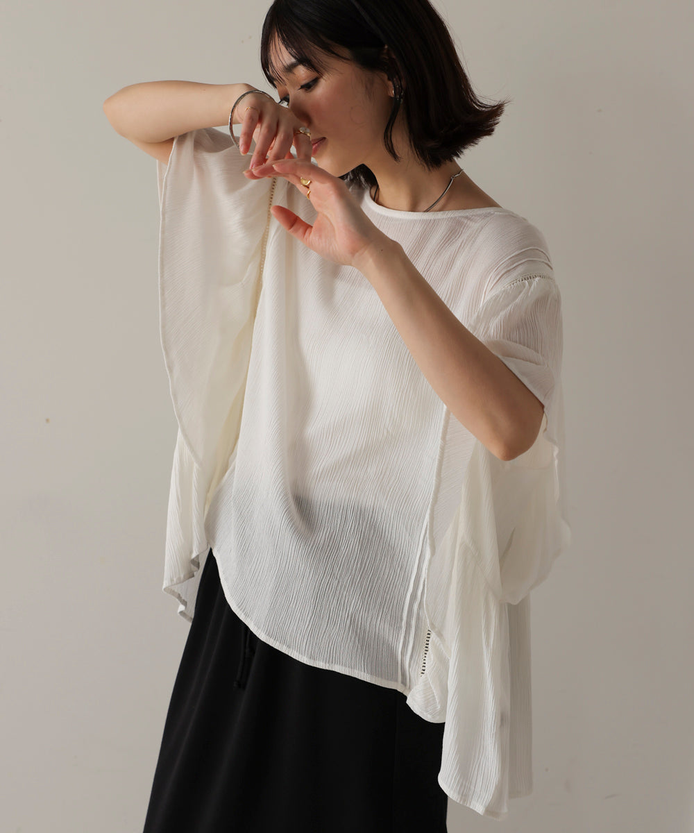 ブージュルード Bou Jeloud レーヨンクレープフレアスリーブブラウス （OFFWHITE） OFFWHITE