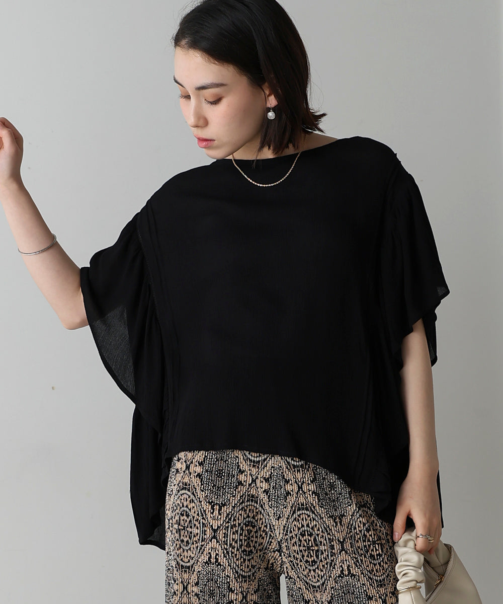 ブージュルード Bou Jeloud レーヨンクレープフレアスリーブブラウス （BLACK） BLACK