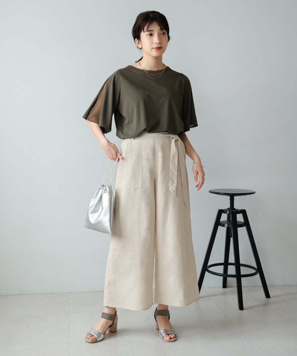 Bou Jeloud 腰帶亞麻寬褲