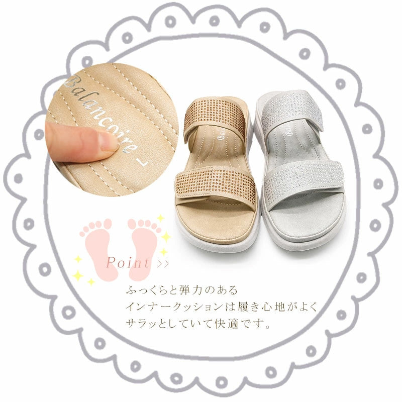 ブランコワール Balancoire ラインストーンベルト軽量 リラックスサンダル （ゴールド） ゴールド