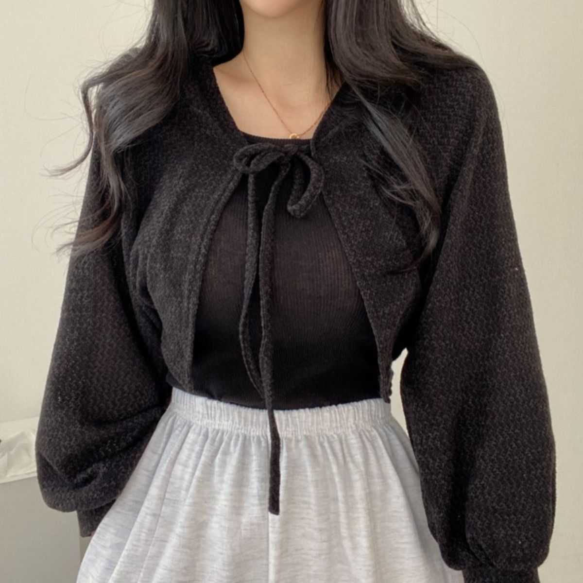 Belcy Belle Cie卡開衫Haiki女士女士穿女士簡單單調冷卻對策辦公室通勤學校可愛的絲帶固體休閒