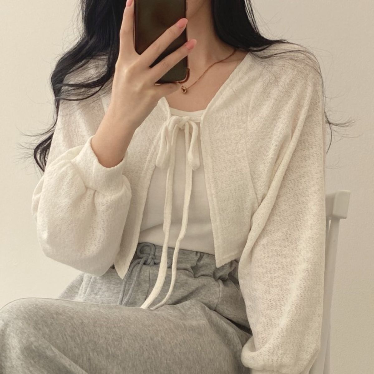 Belcy Belle Cie卡開衫Haiki女士女士穿女士簡單單調冷卻對策辦公室通勤學校可愛的絲帶固體休閒