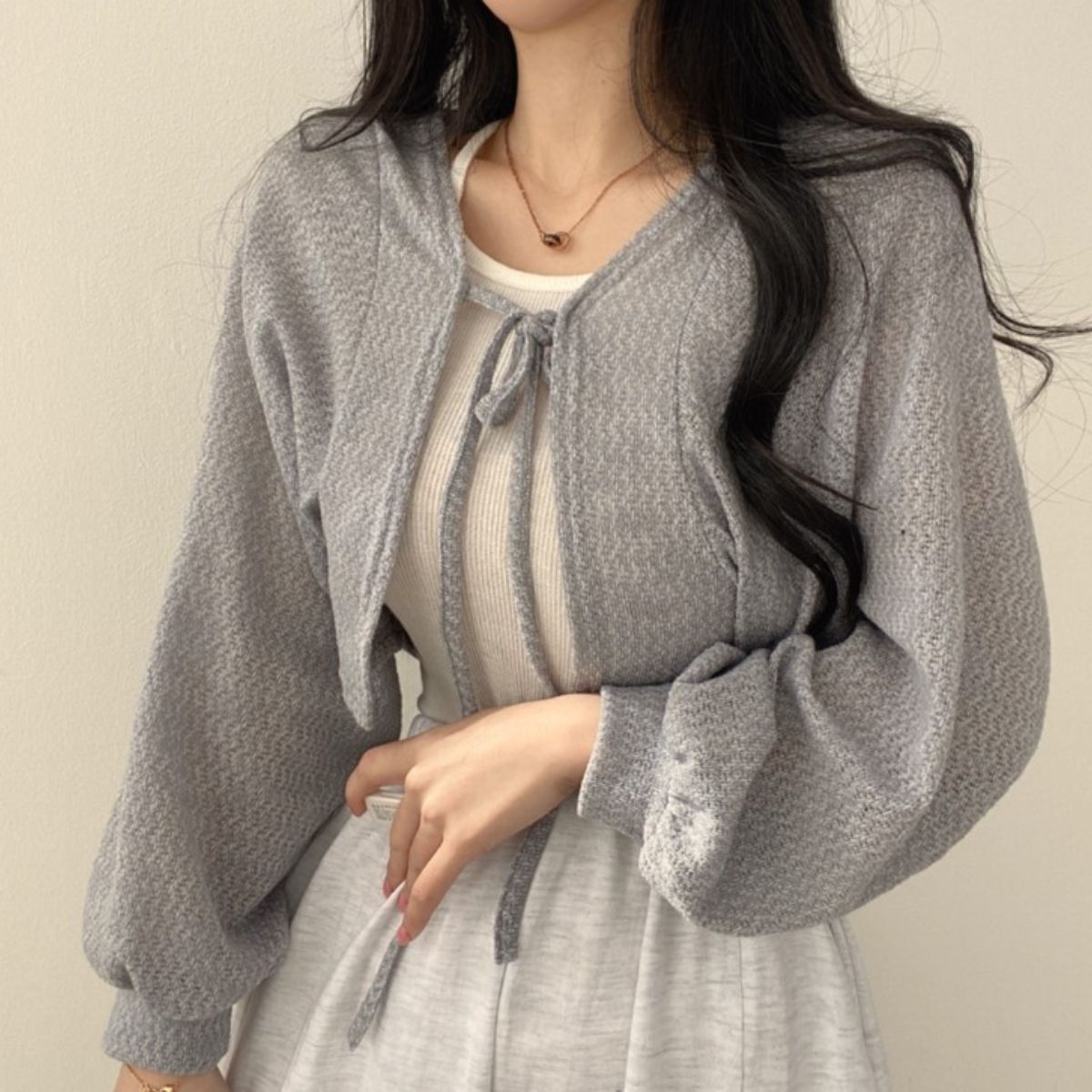 Belcy Belle Cie卡開衫Haiki女士女士穿女士簡單單調冷卻對策辦公室通勤學校可愛的絲帶固體休閒