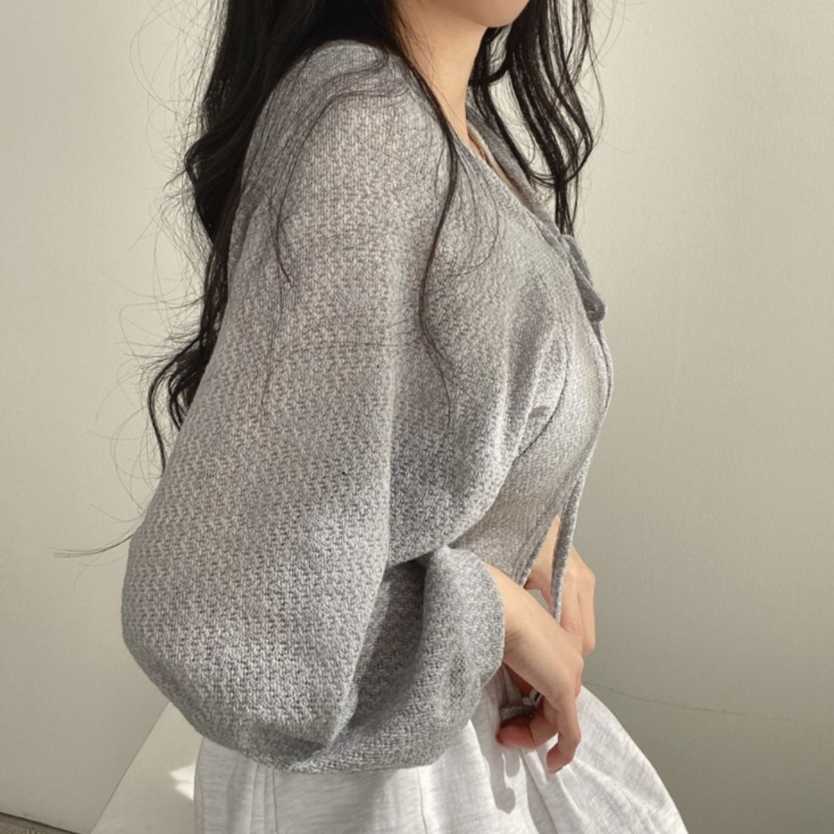 Belcy Belle Cie卡開衫Haiki女士女士穿女士簡單單調冷卻對策辦公室通勤學校可愛的絲帶固體休閒