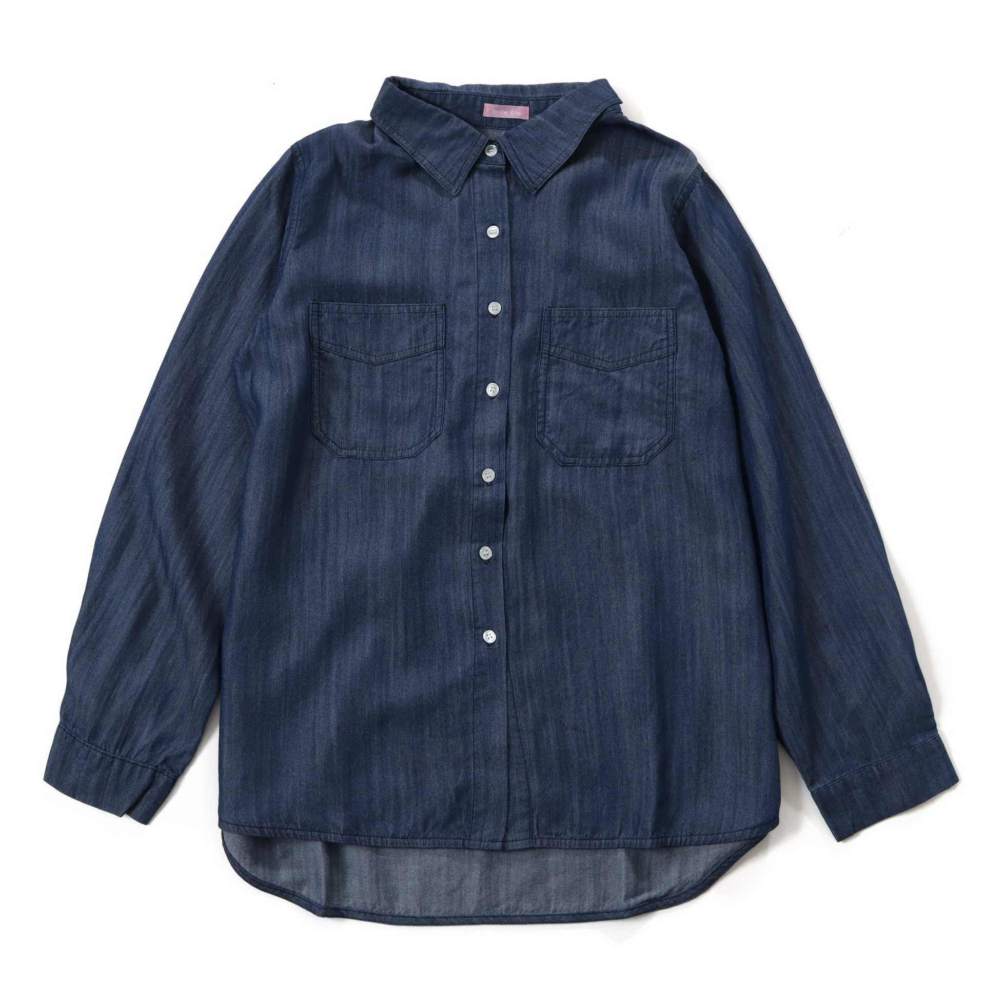 ベルシー Belle Cie デニムシャツ デニム シャツ ダンガリーシャツ 羽織り 体系カバー おしゃれ かっこいい レディース 襟付き オールシーズン 重ね着 着回し シンプル ダンガリー ブルー 秋 前開き ボタン 無地 シャツブラウス サックス ポケット 20代 30代 40代 50代 大きいサイズ 春 秋