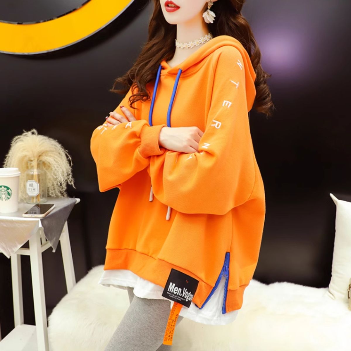 ベルシー Belle Cie トレーナー パーカー フーディ フードパーカー フード付き 長袖 レディース 韓国ファッション ネオン ロゴ トップス 派手 ダンス 大きいサイズ
