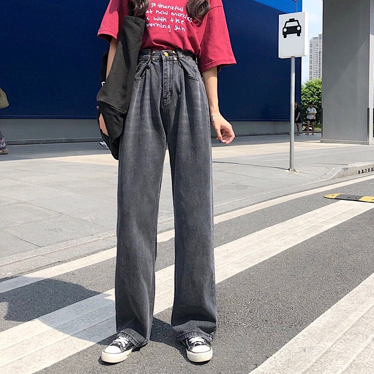 ベルシー Belle Cie ハイウエスト ジーンズ デニム ワイドパンツ レディース ゆったり 韓国ファッション デニムパンツ ワイドジーンズ デニムワイドパンツ 春服 Gパン ジーパン ズボン ハイウェスト パンツ 黒,ブラック