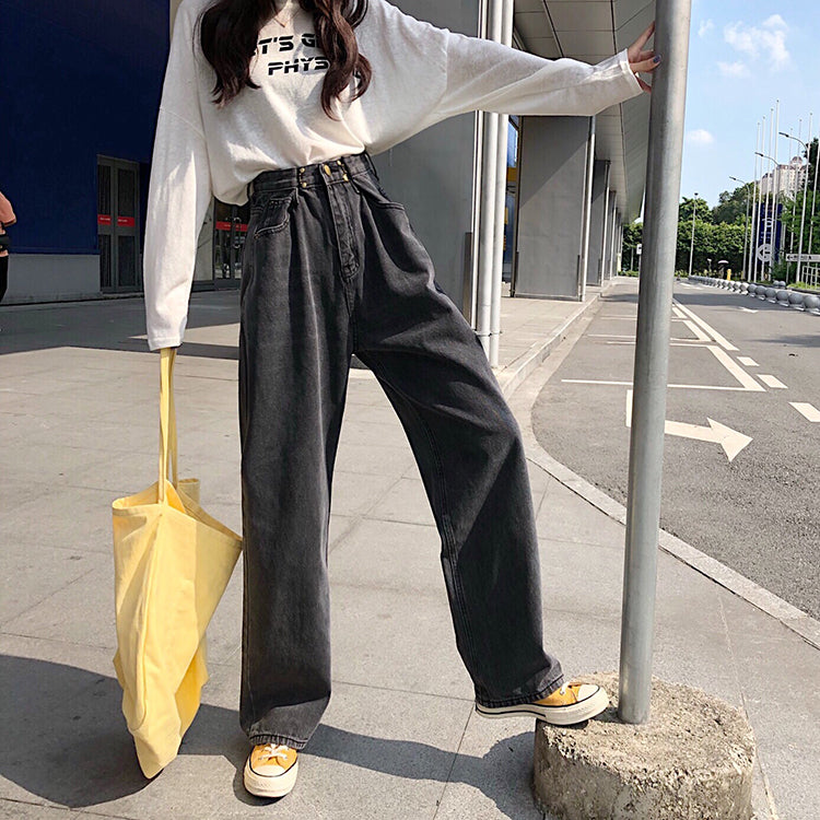 ベルシー Belle Cie ハイウエスト ジーンズ デニム ワイドパンツ レディース ゆったり 韓国ファッション デニムパンツ ワイドジーンズ デニムワイドパンツ 春服 Gパン ジーパン ズボン ハイウェスト パンツ 黒