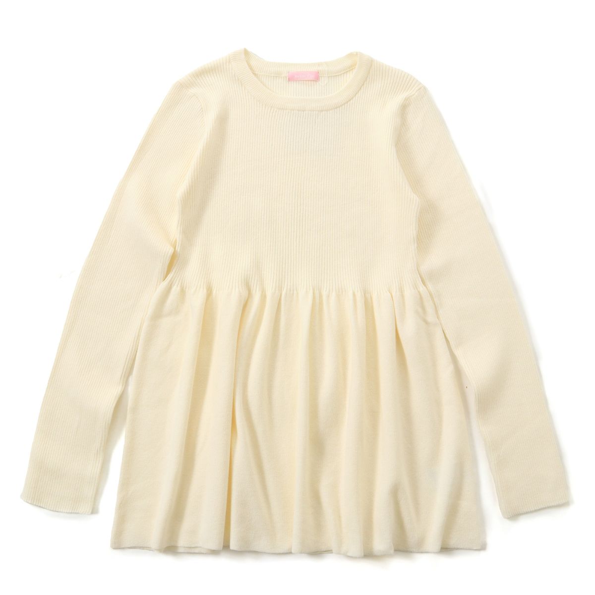 ベルシー Belle Cie ニット ペプラム トップス セーター 長袖 ラウンドネック シンプル おしゃれ 秋冬 レディース 韓国ファッション フレア きれいめ 体型カバー,オフホワイト