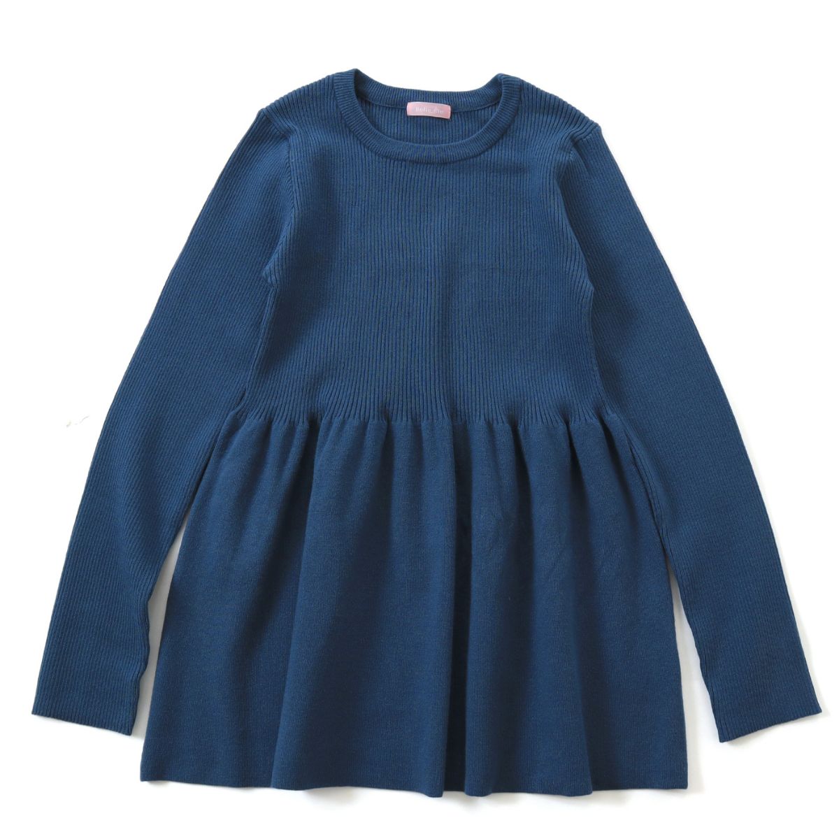 ベルシー Belle Cie ニット ペプラム トップス セーター 長袖 ラウンドネック シンプル おしゃれ 秋冬 レディース 韓国ファッション フレア きれいめ 体型カバー,ブルー