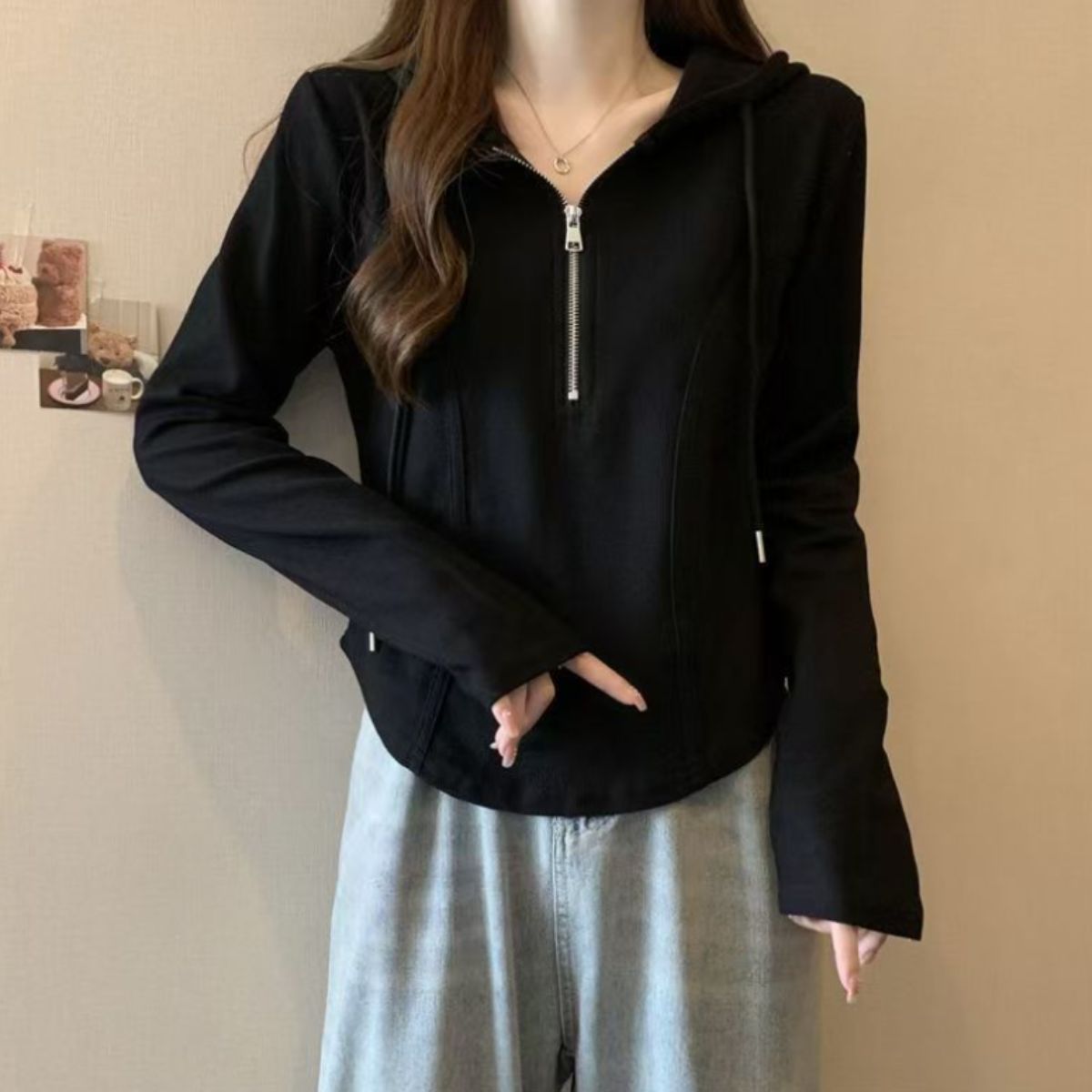Belle Cie Belle Cie hoodie women's long sleeve t-shirt with hood long t-shirt tops cut and sewn pullover long t-shirt long tee sweat loose fit spring summer autumn winter