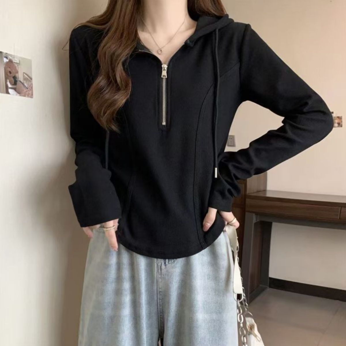 Belle Cie Belle Cie hoodie women's long sleeve t-shirt with hood long t-shirt tops cut and sewn pullover long t-shirt long tee sweat loose fit spring summer autumn winter