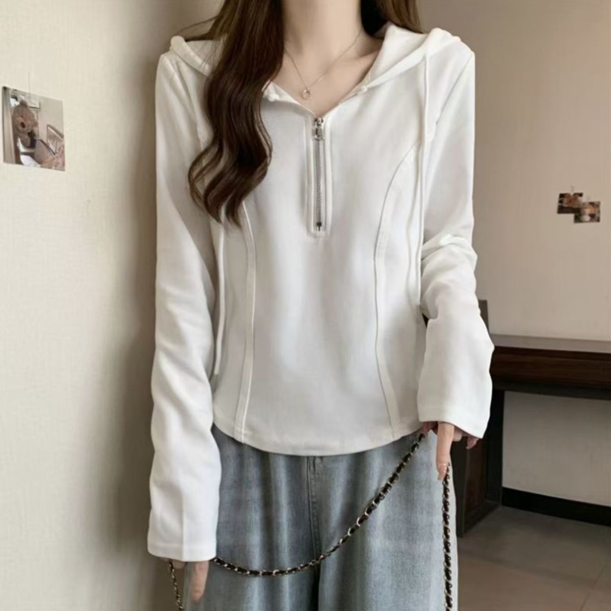 Belle Cie Belle Cie hoodie women's long sleeve t-shirt with hood long t-shirt tops cut and sewn pullover long t-shirt long tee sweat loose fit spring summer autumn winter
