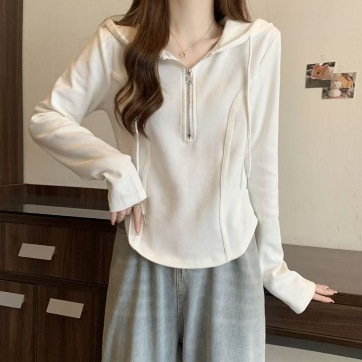 Belle Cie Belle Cie hoodie women's long sleeve t-shirt with hood long t-shirt tops cut and sewn pullover long t-shirt long tee sweat loose fit spring summer autumn winter