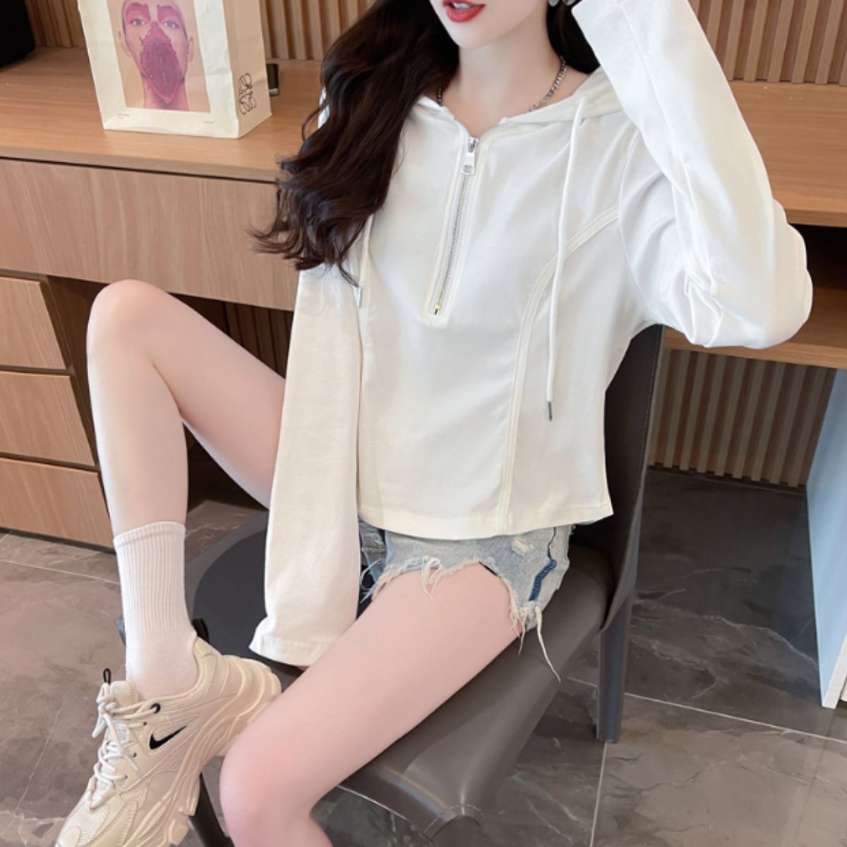 Belle Cie Belle Cie hoodie women's long sleeve t-shirt with hood long t-shirt tops cut and sewn pullover long t-shirt long tee sweat loose fit spring summer autumn winter
