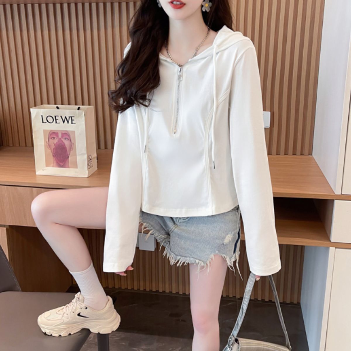 Belle Cie Belle Cie hoodie women's long sleeve t-shirt with hood long t-shirt tops cut and sewn pullover long t-shirt long tee sweat loose fit spring summer autumn winter