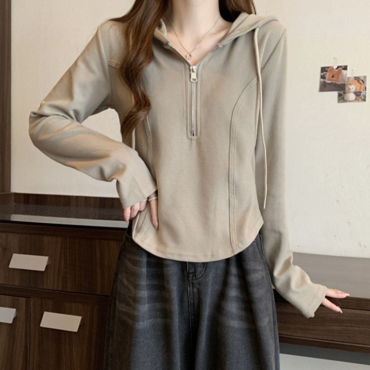 Belle Cie Belle Cie hoodie women's long sleeve t-shirt with hood long t-shirt tops cut and sewn pullover long t-shirt long tee sweat loose fit spring summer autumn winter