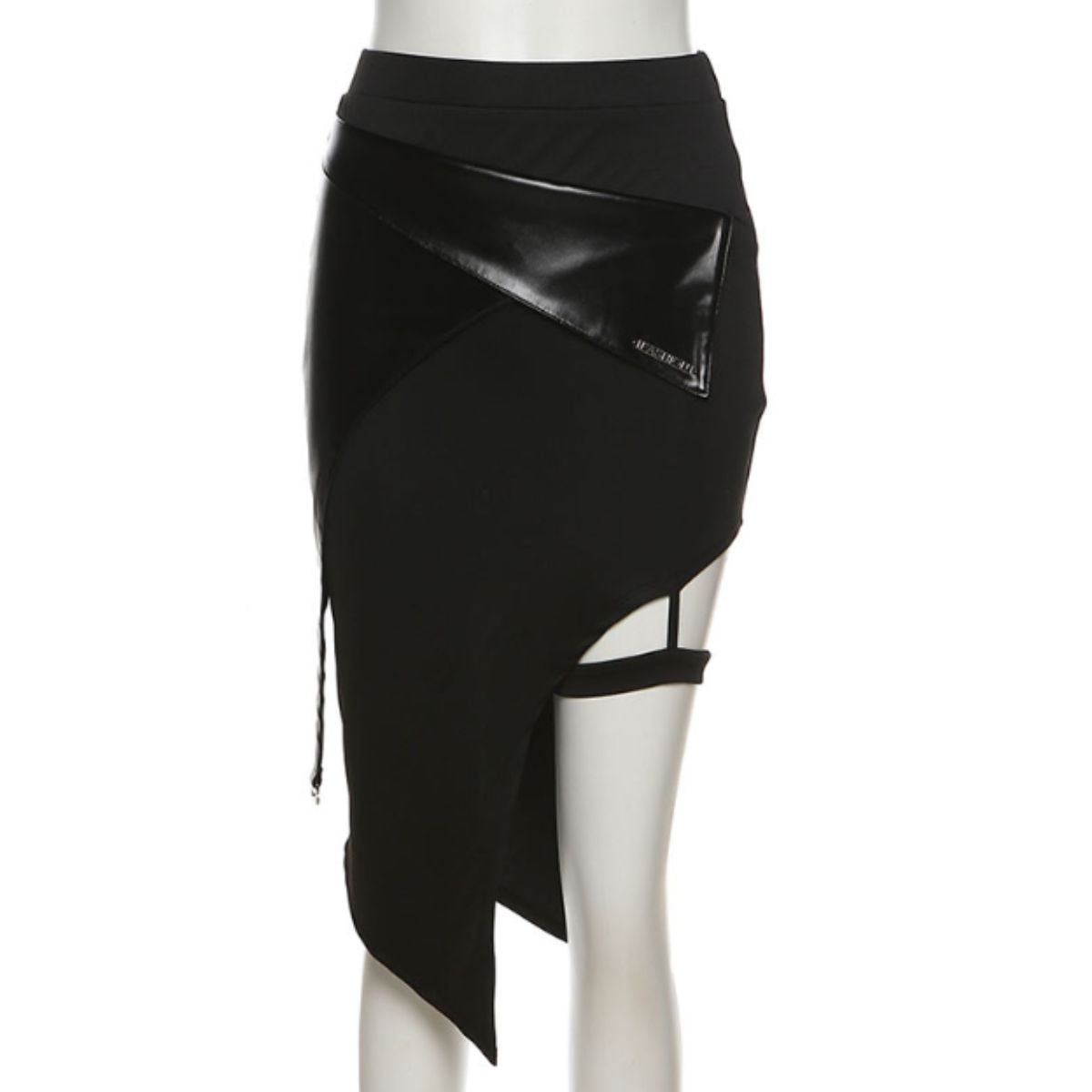 Belle Cie Belle Cie tight skirt mini skirt garter belt Synthetic Leather black women's Korean fashion sexy mixed materials hemline cool outfit