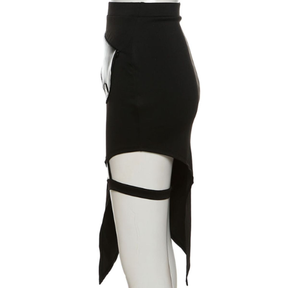 Belle Cie Belle Cie tight skirt mini skirt garter belt Synthetic Leather black women's Korean fashion sexy mixed materials hemline cool outfit