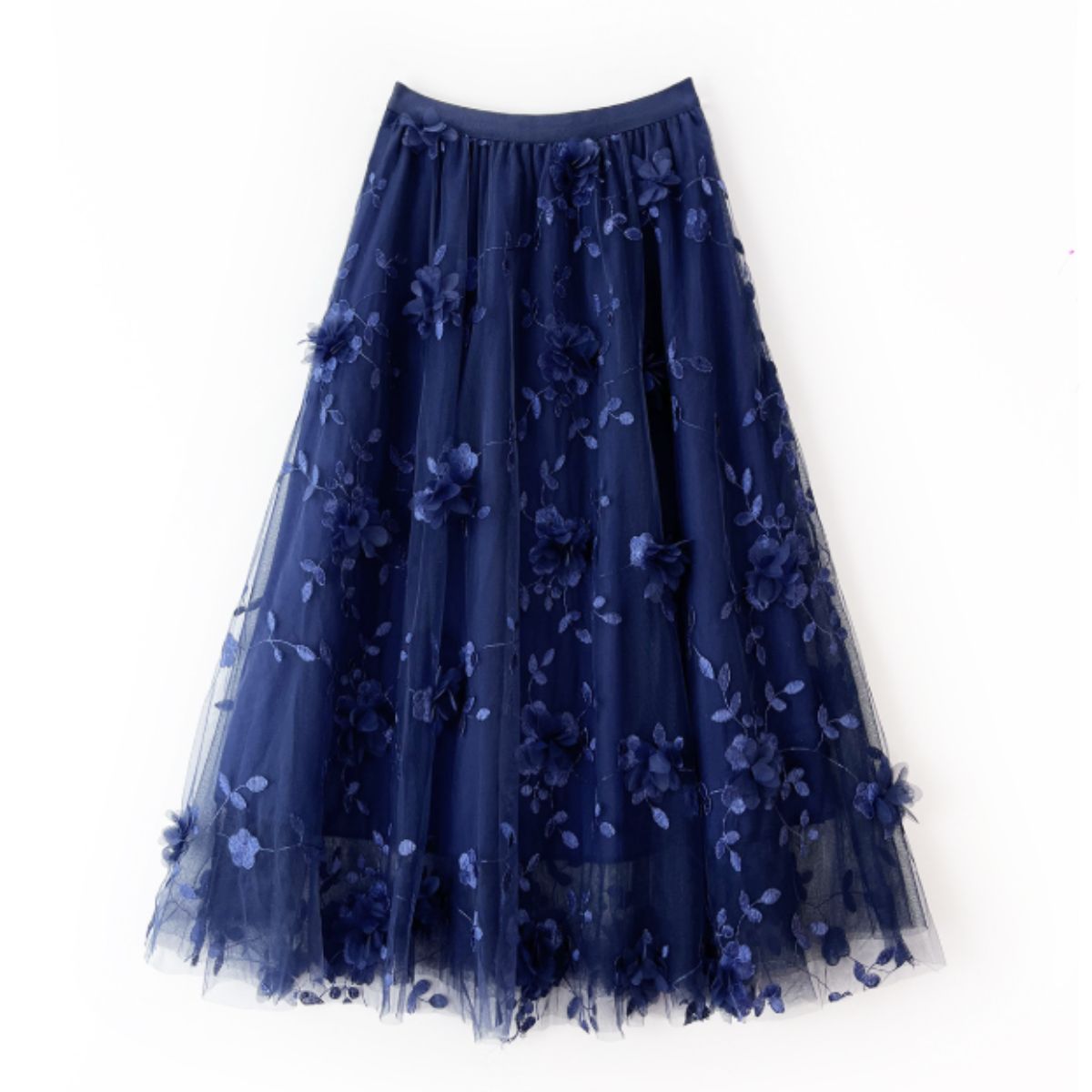 ベルシー Belle Cie スカート フレア ロングスカート シアー 花 春 ウエストゴム レディース 韓国ファッション フラワー 透け感 きれいめ 上品 かわいい おしゃれ