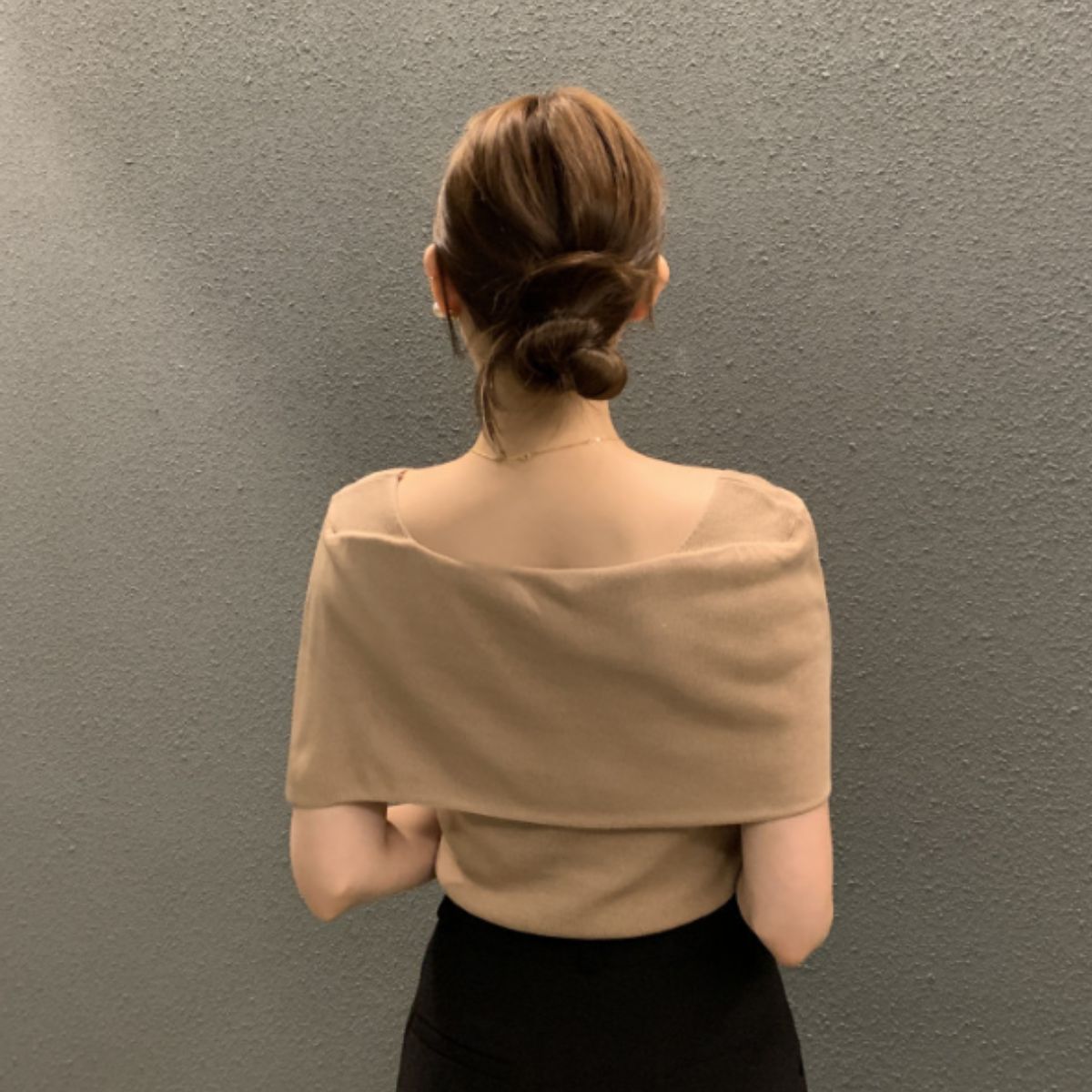 Belle Cie Belle Cie Knit Sleeveless Cape Collar Top Elegant Spring Autumn Women's Korean Fashion Ceremony Event Office Off-Shoulder Cute