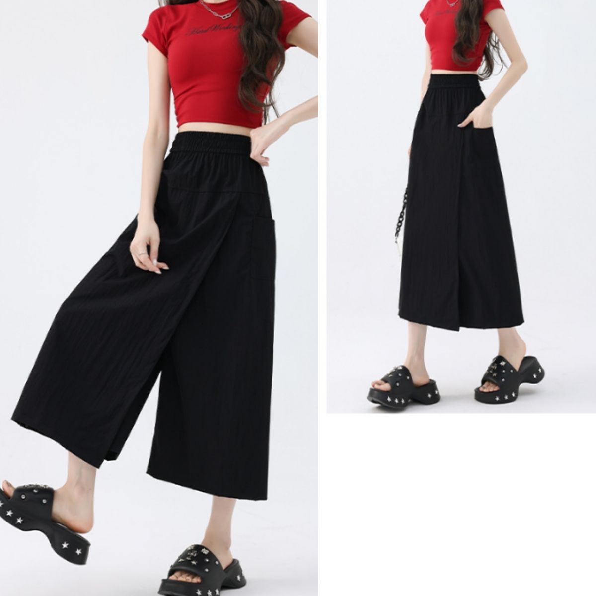 ベルシー Belle Cie ガウチョ スカート ラップパンツ ウエストゴム ミモレ丈 春夏 レディース 韓国ファッション 無地 さらさら 楽ちん 体型カバー シンプル かわいい （ベージュ） ベージュ