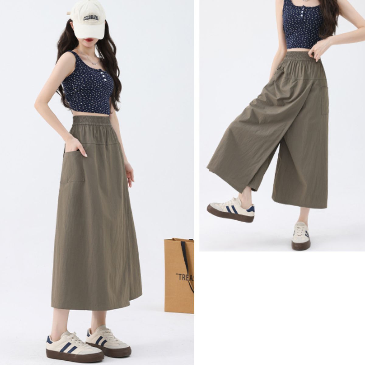 ベルシー Belle Cie ガウチョ スカート ラップパンツ ウエストゴム ミモレ丈 春夏 レディース 韓国ファッション 無地 さらさら 楽ちん 体型カバー シンプル かわいい （ベージュ） ベージュ
