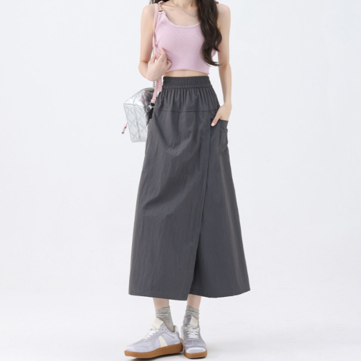 ベルシー Belle Cie ガウチョ スカート ラップパンツ ウエストゴム ミモレ丈 春夏 レディース 韓国ファッション 無地 さらさら 楽ちん 体型カバー シンプル かわいい （ベージュ） ベージュ