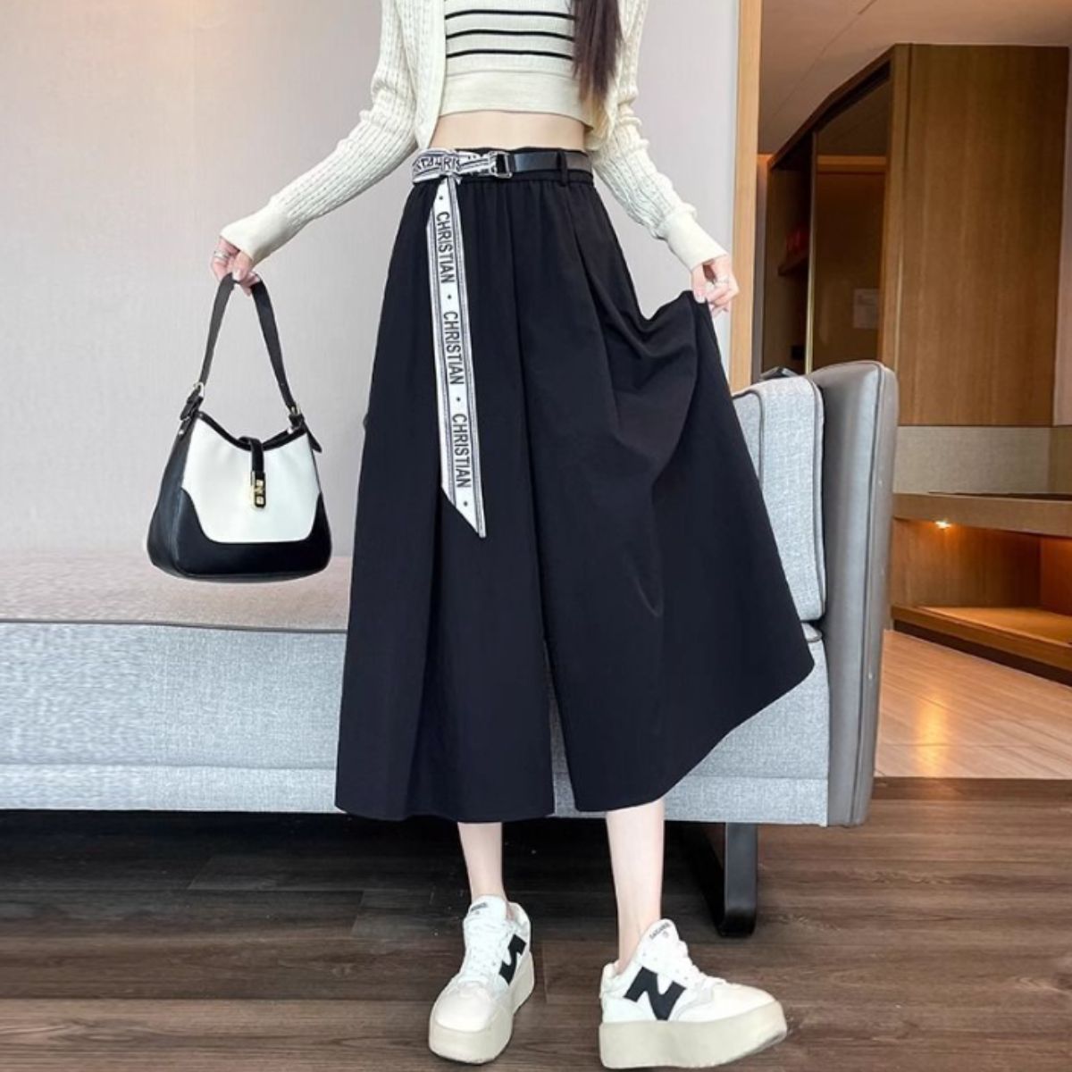 ベルシー Belle Cie ボトムス スカーチョ ガウチョ ワイドパンツ ベルト付き バギー レディース ウエストゴム シンプル リラックス 楽 おしゃれ かっこいい 涼しい （ベージュ） ベージュ