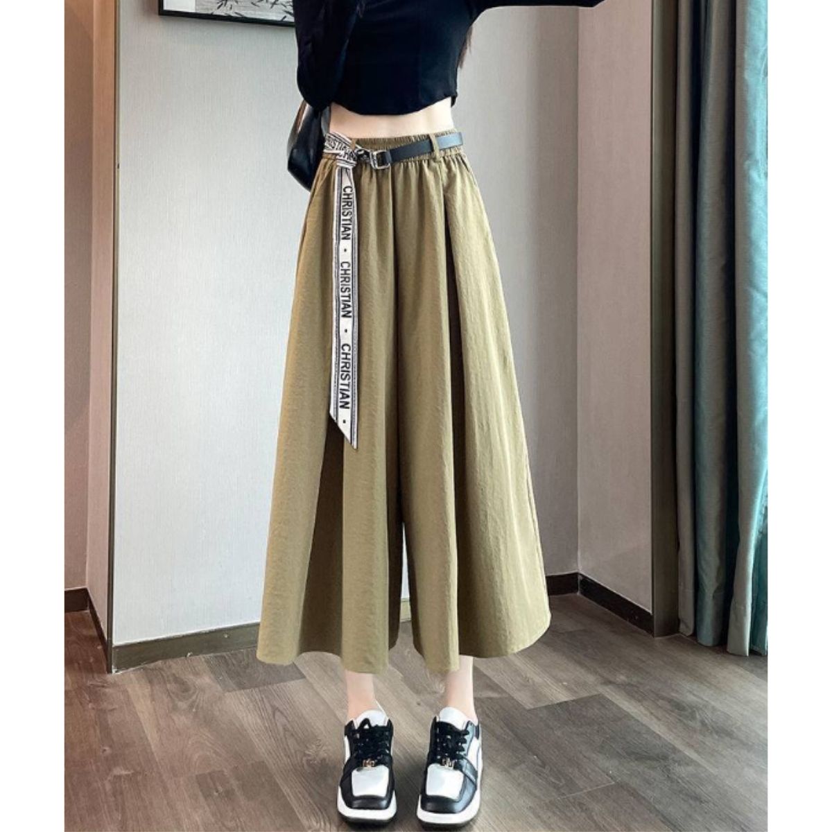 ベルシー Belle Cie ボトムス スカーチョ ガウチョ ワイドパンツ ベルト付き バギー レディース ウエストゴム シンプル リラックス 楽 おしゃれ かっこいい 涼しい （ベージュ） ベージュ