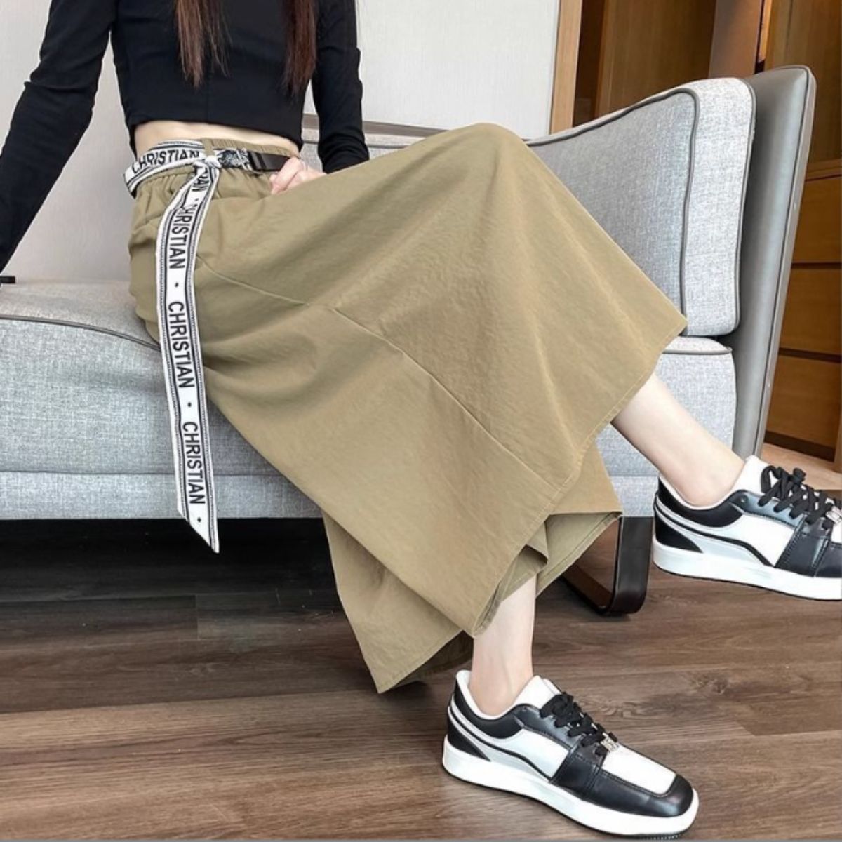 ベルシー Belle Cie ボトムス スカーチョ ガウチョ ワイドパンツ ベルト付き バギー レディース ウエストゴム シンプル リラックス 楽 おしゃれ かっこいい 涼しい （ベージュ） ベージュ