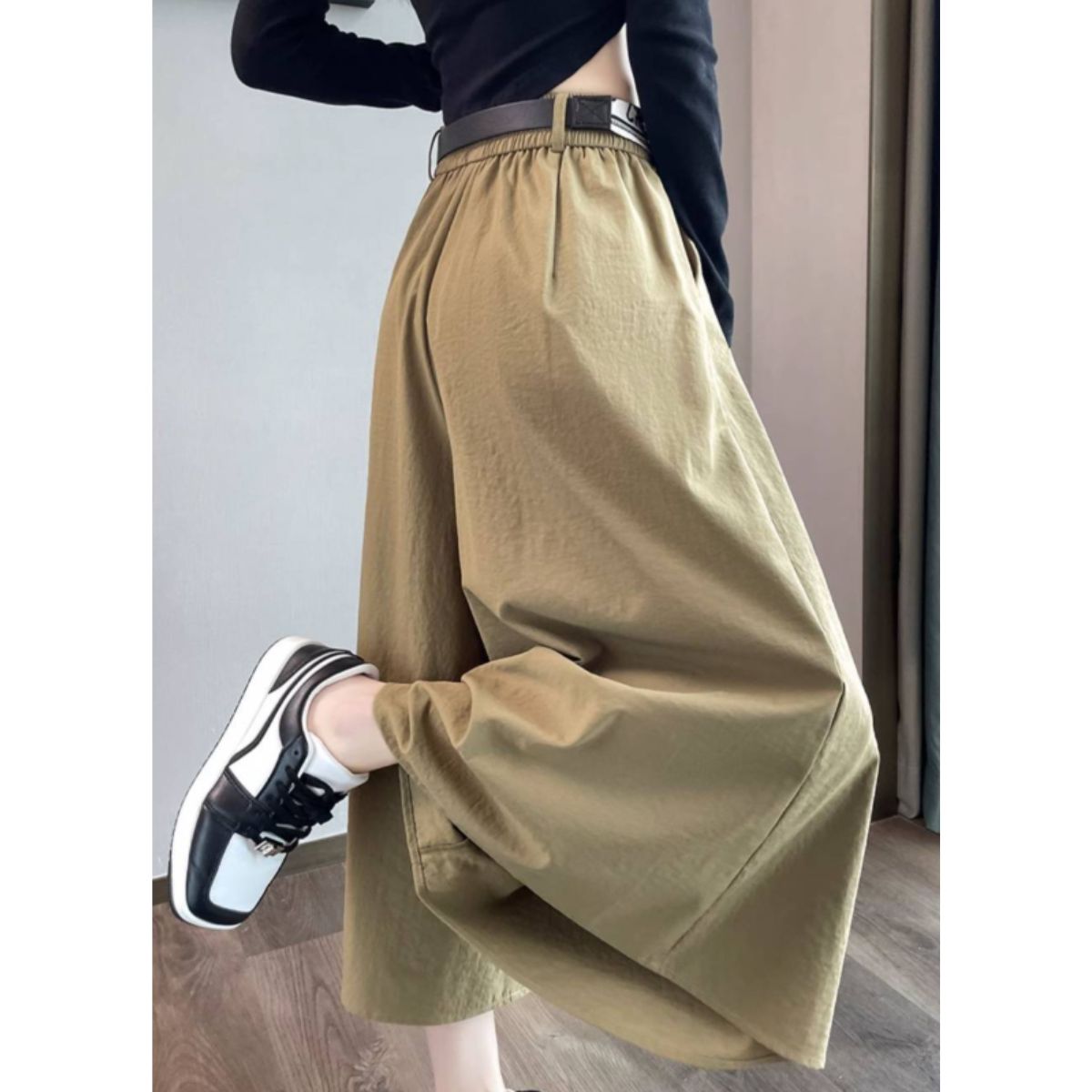 ベルシー Belle Cie ボトムス スカーチョ ガウチョ ワイドパンツ ベルト付き バギー レディース ウエストゴム シンプル リラックス 楽 おしゃれ かっこいい 涼しい （ベージュ） ベージュ