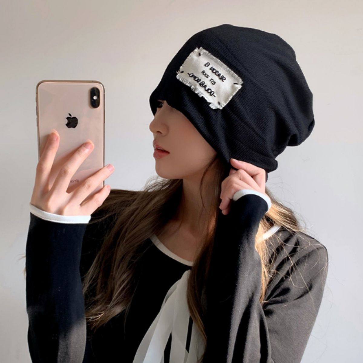 ベルシー Belle Cie 帽子 ビーニー キャップ ニット帽 ニットキャップ ゆるキャップ レディース 韓国ファッション ストリート カジュアル コンパクト ロゴ シンプル （ブラック） ブラック