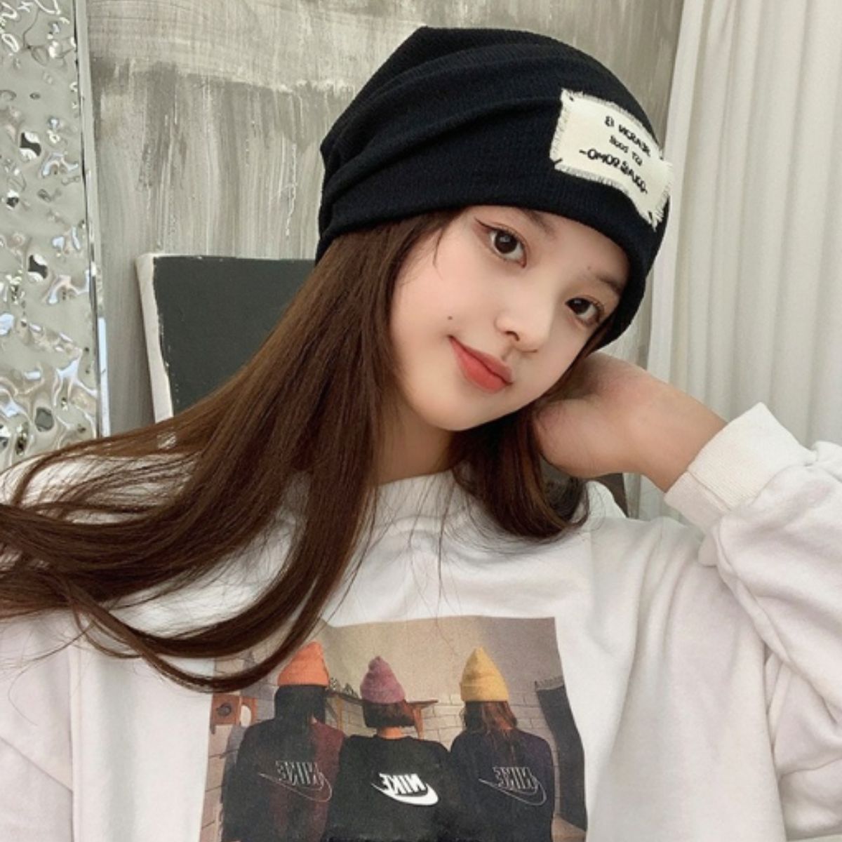 ベルシー Belle Cie 帽子 ビーニー キャップ ニット帽 ニットキャップ ゆるキャップ レディース 韓国ファッション ストリート カジュアル コンパクト ロゴ シンプル （ブラック） ブラック