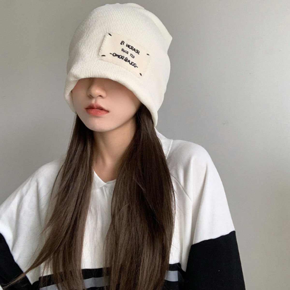 ベルシー Belle Cie 帽子 ビーニー キャップ ニット帽 ニットキャップ ゆるキャップ レディース 韓国ファッション ストリート カジュアル コンパクト ロゴ シンプル （ブラック） ブラック