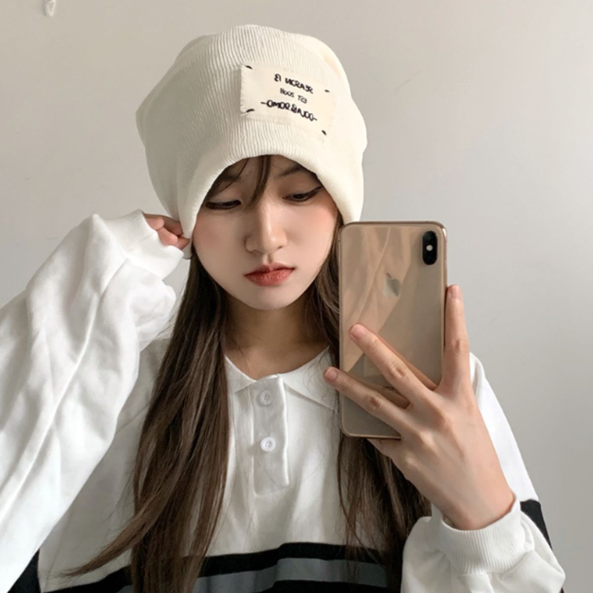 ベルシー Belle Cie 帽子 ビーニー キャップ ニット帽 ニットキャップ ゆるキャップ レディース 韓国ファッション ストリート カジュアル コンパクト ロゴ シンプル （ブラック） ブラック